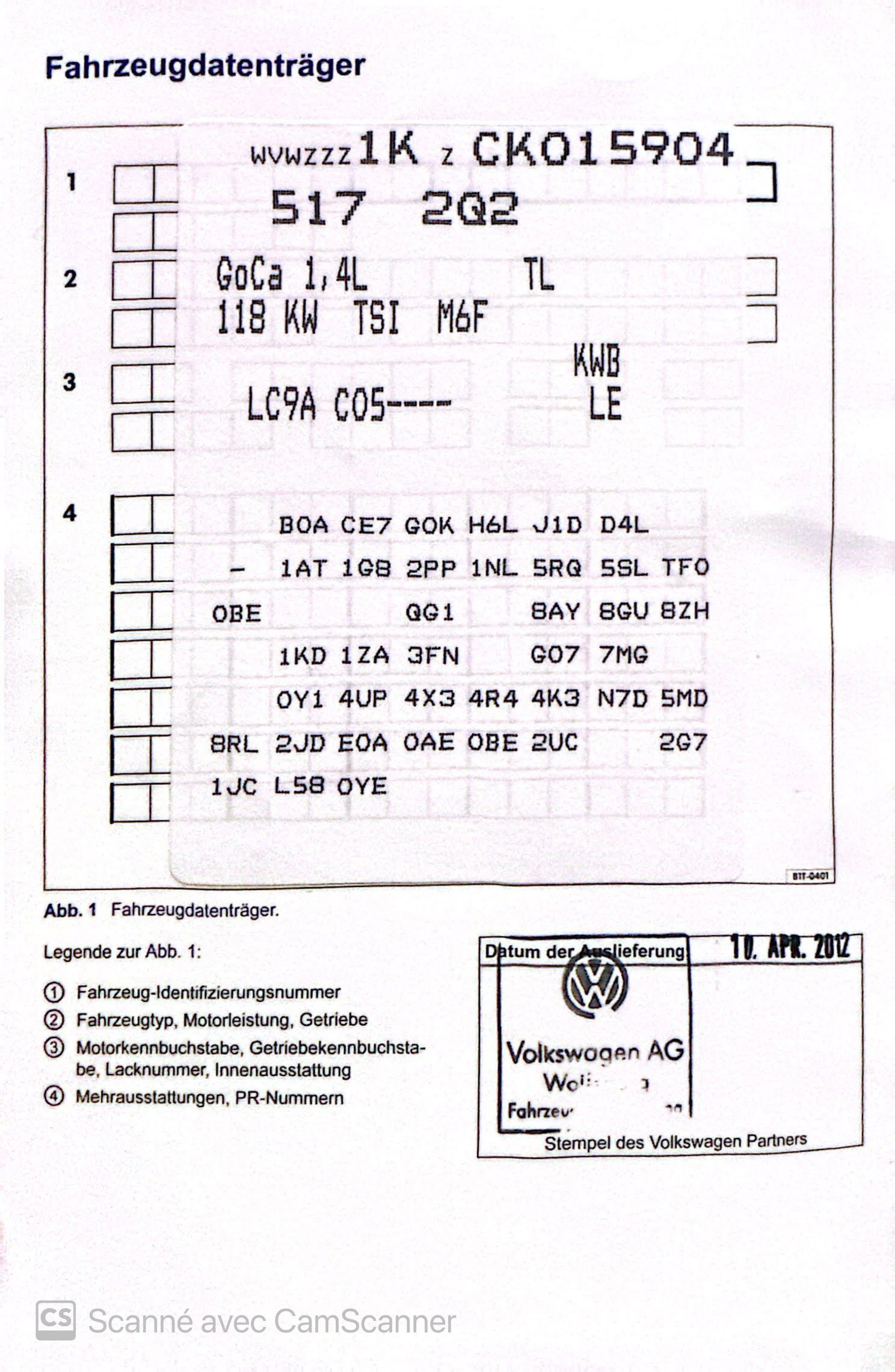 Code VW golf 6 cabrio Azubbal